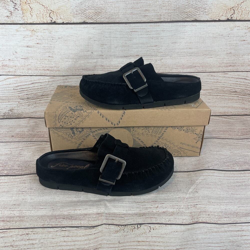 Free People After Riding Womens Sz 6.5 Mules Black Suede - WORN ONCE